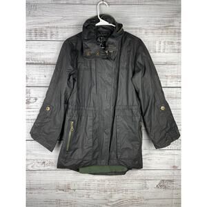 My Anorak Black Full Zip Jacket XSmall Nylon Packable Hood Long Line Lightweight